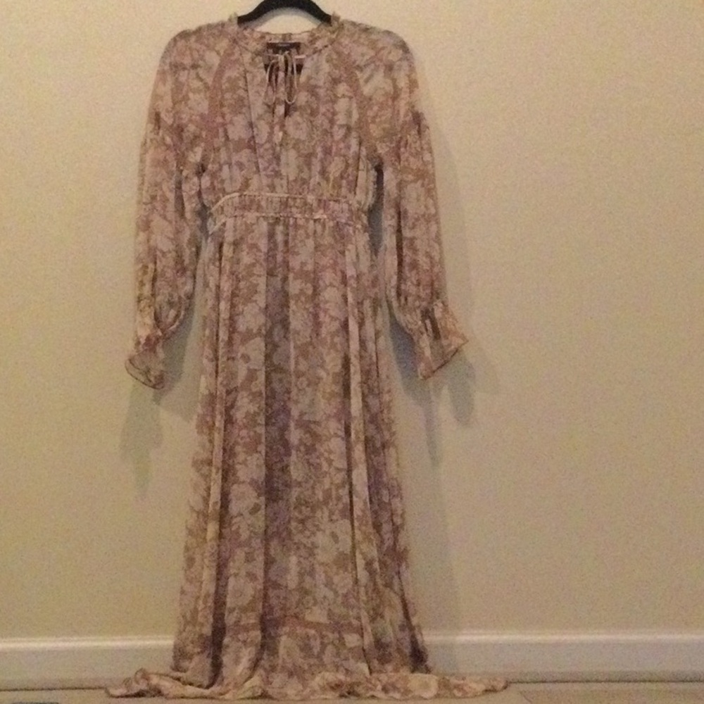 Bohemian Floral Long-Sleeve Maxi Dress With V Neck That Ties